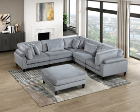 6pc Modular Sectional Set Gray Corduroy Upholstery 2x Armless Chairs 3x Corner Seats 1x Ottoman Pillows Living Room Furniture - sold by Home Elegance USA
