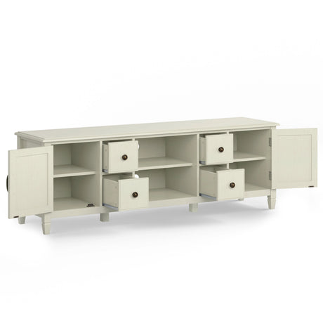 Connaught 72 inch Wide Solid Wood TV Stand in Antique White For TVs up to 80 inches - sold by Home Elegance USA