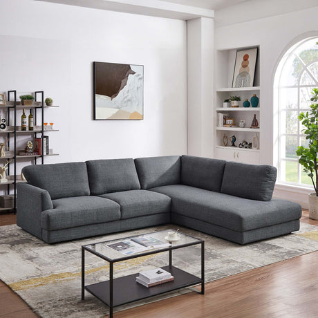 Glander Cozy Sectional Sofa Right Facing in Grey Linen with Solid Wood Frame and Fiber Legs, 89x108 inches - sold by Home Elegance USA