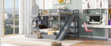 Full-Over-Full Castle Style Bunk Bed with 2 Drawers 3 Shelves and Slide - Gray(OLD SKU:LT000558AAE-2) - sold by Home Elegance USA
