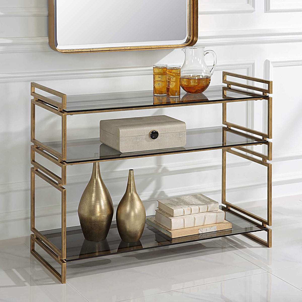 Stacked Up Glass Console Table - Gray by Uttermost - View 3