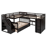 Twin-Twin over Full L-Shaped Bunk Bed With 3 Drawers, Portable Desk and Wardrobe, Espresso(OLD SKU:LT100542AAP) - sold by Home Elegance USA