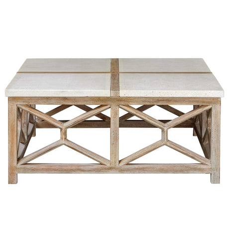 Catali Stone Coffee Table White & Light Brown - White / Light Brown by Uttermost - View 5