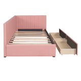 Upholstered Daybed with 2 Storage Drawers Twin Size Sofa Bed Frame No Box Spring Needed, Linen Fabric (Pink) - Home Elegance USA