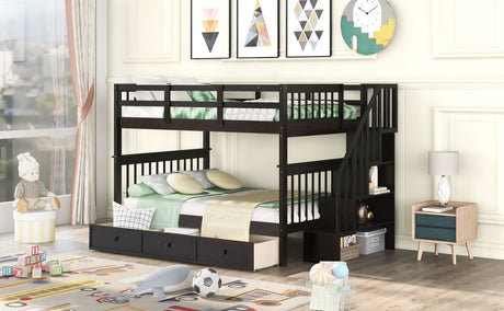 Stairway Full-Over-Full Bunk Bed with Drawer, Storage and Guard Rail for Bedroom, Espresso (OLD SKU: LT100310AAP) - sold by Home Elegance USA