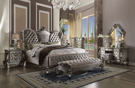 Acme - Versailles Queen Bed 26820Q Velvet & Antique Platinum Finish