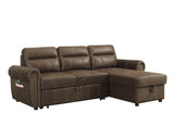 Hugo Brown Reversible Sleeper Sectional Sofa Chaise with USB Charger - Home Elegance USA