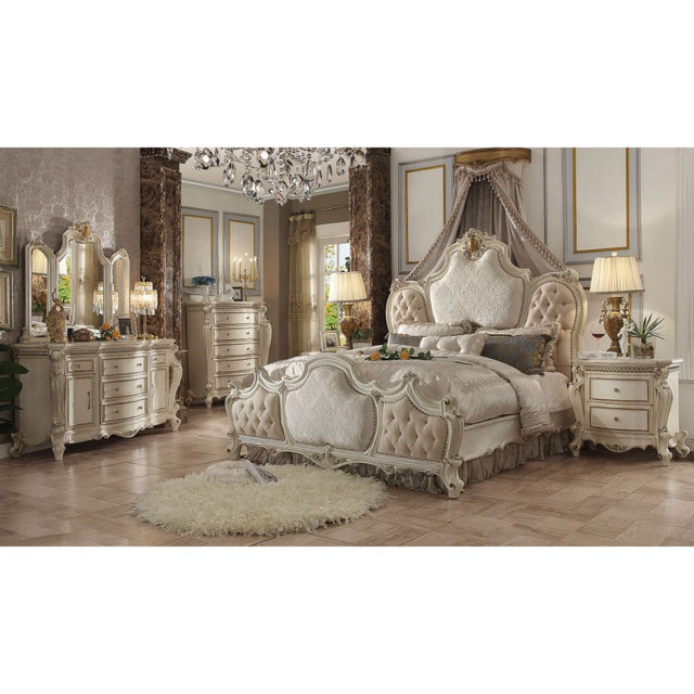 Acme - Picardy CK Bed 26874CK Fabric & Antique Pearl Finish