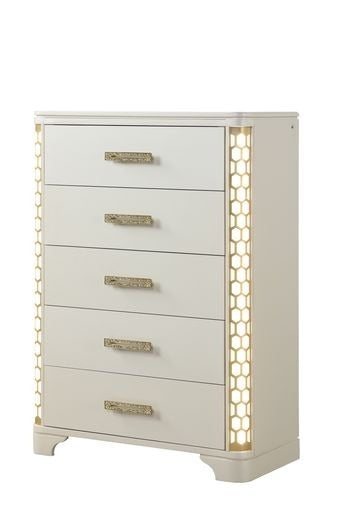 Jasmine 5-Drawer Chest with side LED Lightning made with Wood in Beige same as G150109062  (NJ inventory)