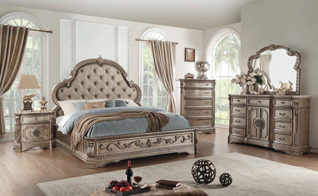 Acme - Northville EK Bed 26927EK Synthetic Leather & Antique Silver Finish