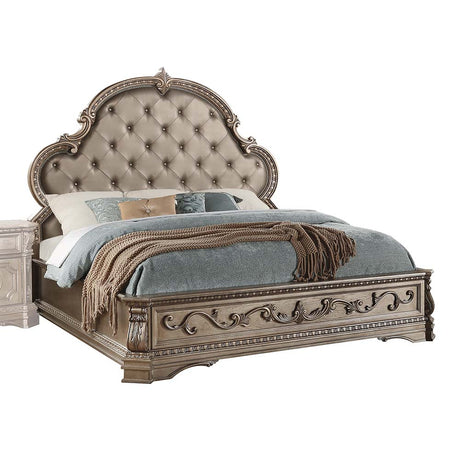 Acme - Northville EK Bed 26927EK Synthetic Leather & Antique Silver Finish