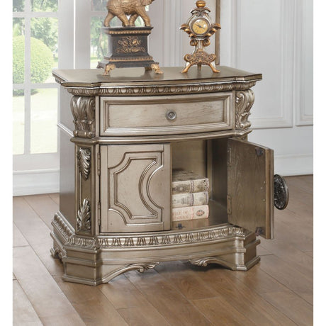 Acme - Northville Nightstand W/Wooden Top 26935 Antique Silver Finish