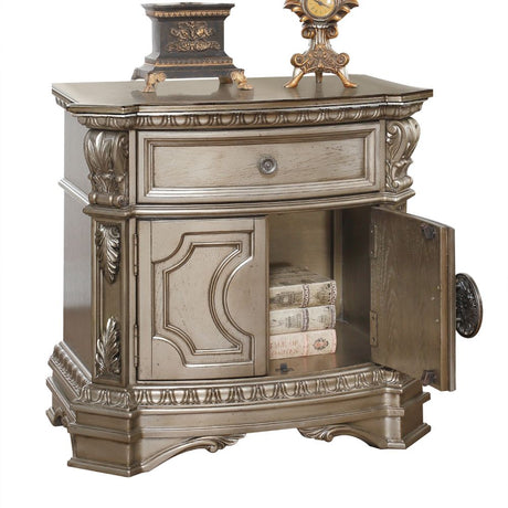 Acme - Northville Nightstand W/Wooden Top 26935 Antique Silver Finish