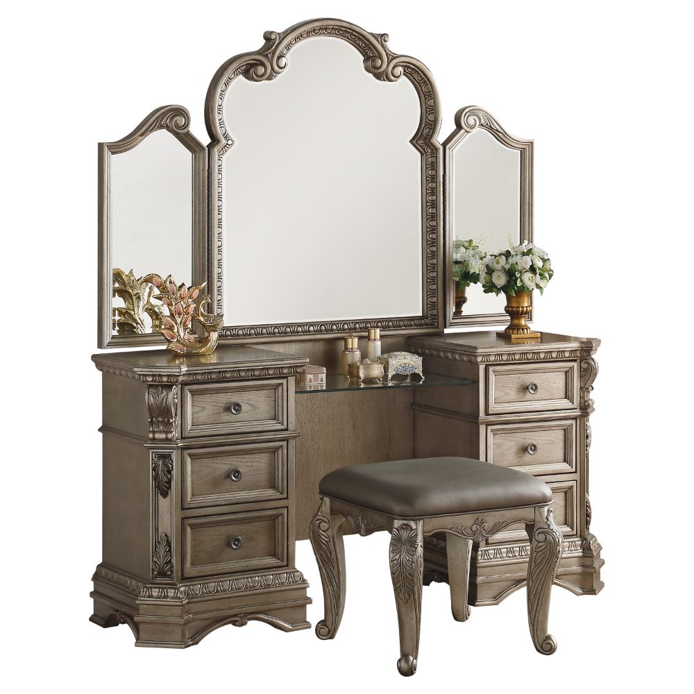 Acme - Northville Vanity Desk 26940 Antique Silver Finish