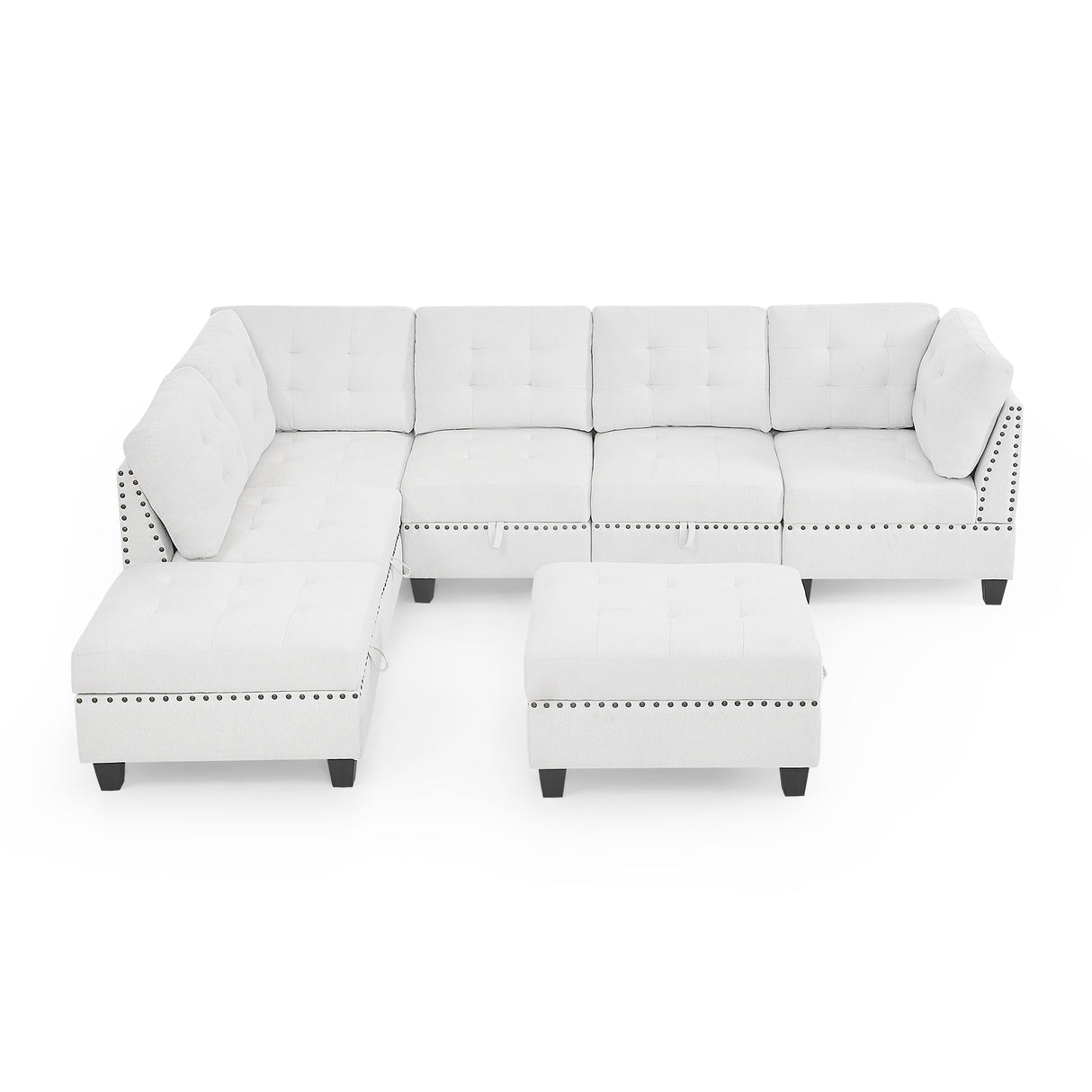 L shape Modular Sectional Sofa,DIY Combination,includes Three Single Chair ,Two Corner and Two Ottoman,Ivory Chenille - Home Elegance USA