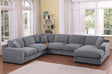 Chiara 128'W Light Gray Chenille Fabric Corner Sectional Sofa with Right-Facing Chaise, Cupholders, and Charging Ports - sold by Home Elegance USA