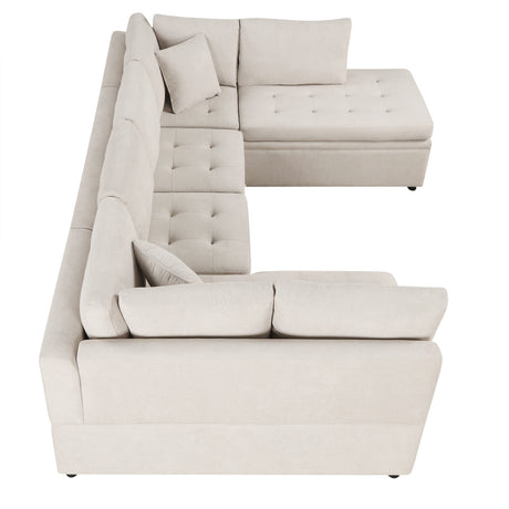 Oversized U-Shaped Sectional Sofa Couch with Pull-out Bed, Beige Chenille, 117.3' - sold by Home Elegance USA