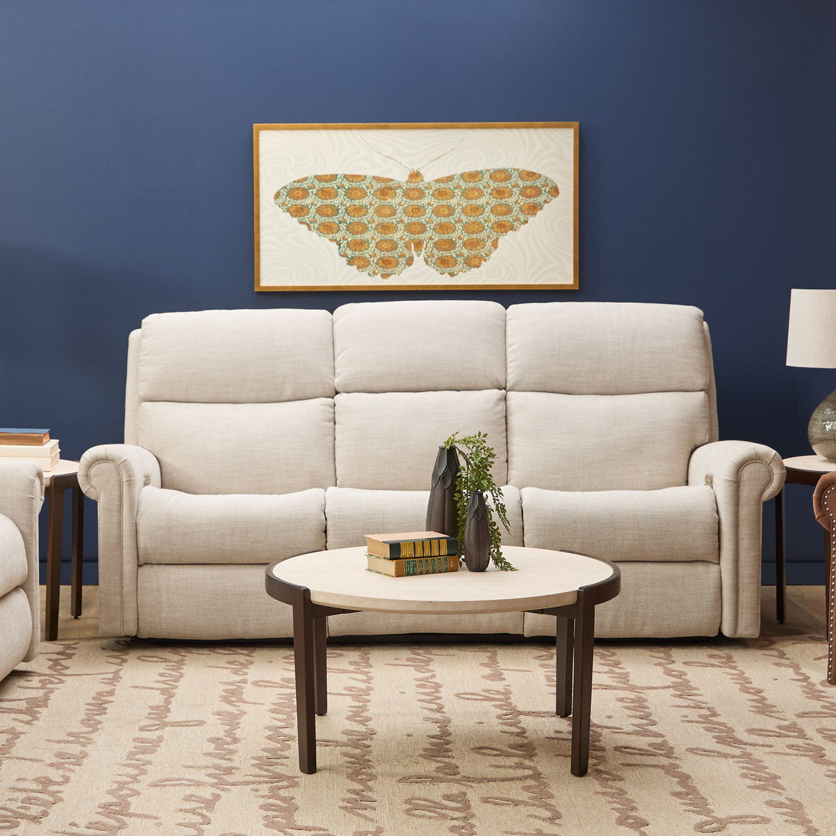 Bernard Power Reclining Fabric Sofa With Console, Power Headrest, & Lumbar | Flexsteel