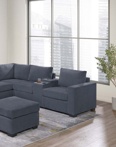 Modern Functional Dark Gray Corduroy Upholstered Sectional Set Living Room One Arm Loveseat Wedge Console Ottoman 4pc Couch Sofa Set - sold by Home Elegance USA