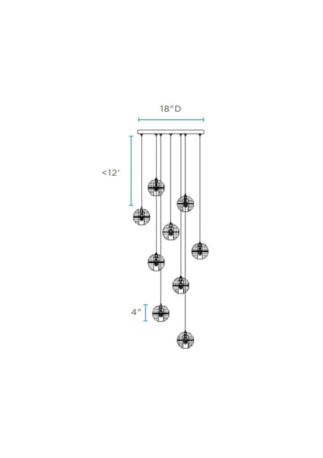 9 light Crystal Spheres Chandelier // Round Chrome Canopy  | Finesse - sold by Home Elegance USA