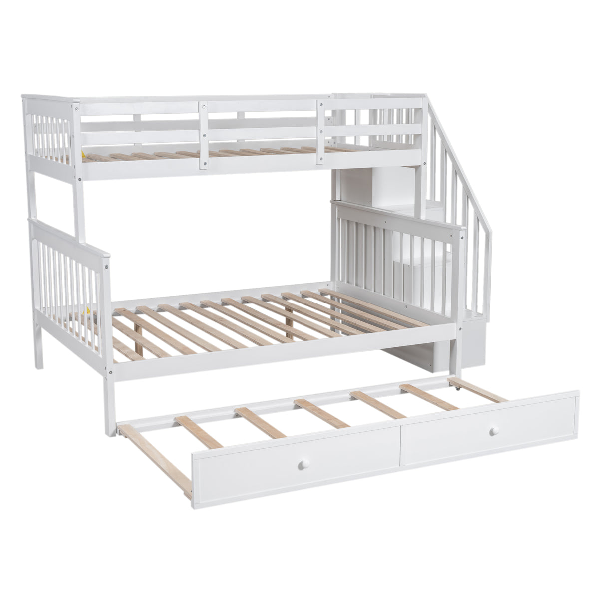 Twin-Over-Full Bunk Bed with Twin size Trundle, Storage and Guard Rail for Bedroom, Dorm, for Adults, White(OLD SKU :LT000119AAK) - Home Elegance USA