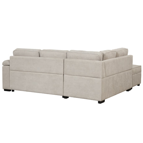 2 in 1 Sleeper Sofa Bed with Storage Ottoman, Beige Linen Upholstery, 84.75' L Shape Couch for Small Spaces - sold by Home Elegance USA