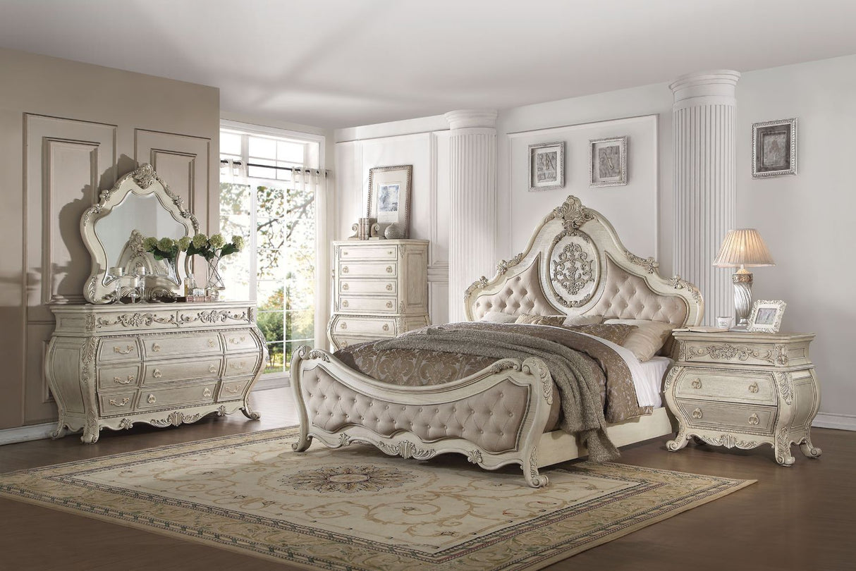 Acme - Ragenardus Queen Bed 27010Q Beige Linen & Antique White Finish