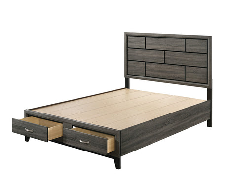 Acme - Valdemar EK Bed W/Storage 27057EK Weathered Gray Finish