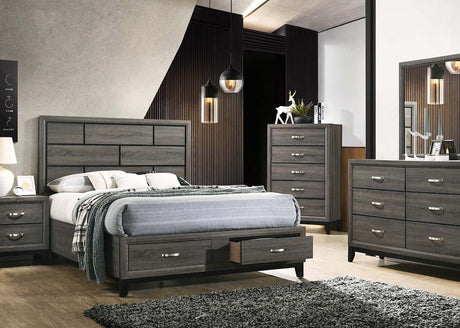 Acme - Valdemar EK Bed W/Storage 27057EK Weathered Gray Finish