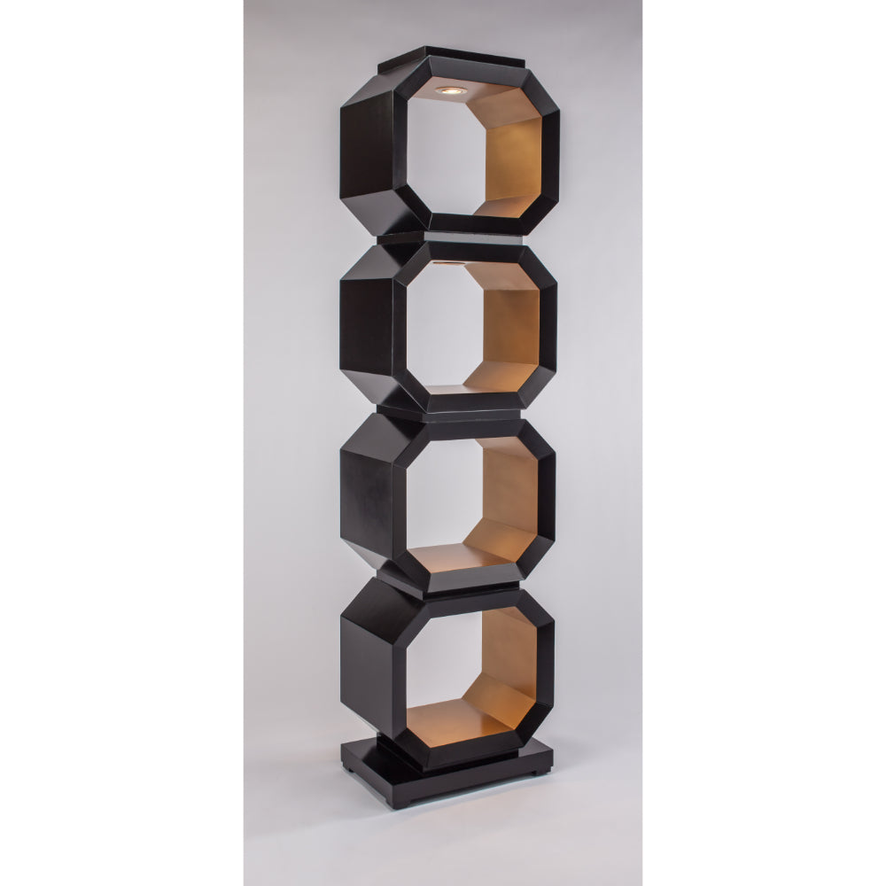 Artmax Black & Gold Etagere – Luxury Handpainted Display Cabinet with Lighting