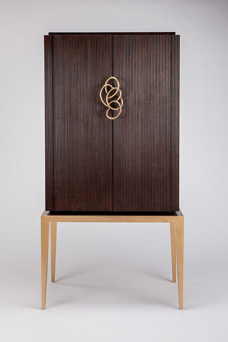 Dark Cherry Fluted Cabinet 2706-S with Gold Metal Base – Artmax - Home Elegance USA