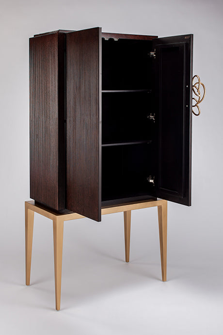 Dark Cherry Fluted Cabinet 2706-S with Gold Metal Base – Artmax - sold by Home Elegance USA