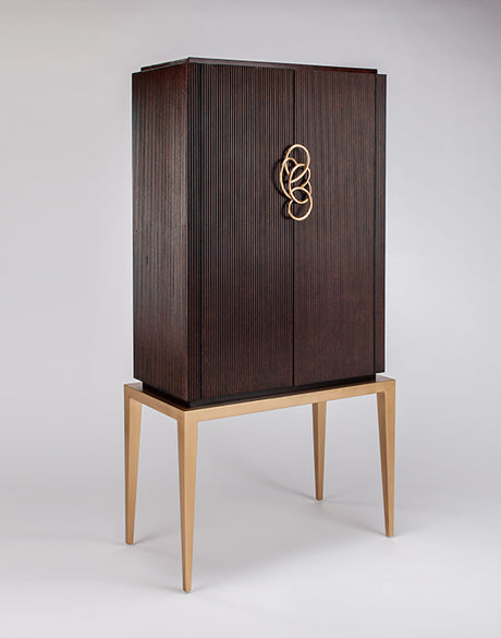Dark Cherry Fluted Cabinet 2706-S with Gold Metal Base – Artmax - sold by Home Elegance USA