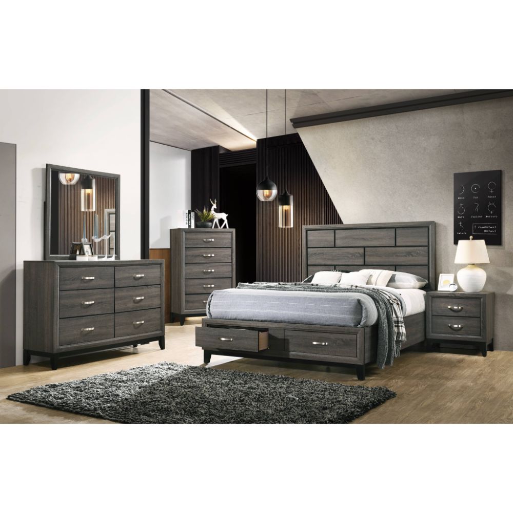 Acme - Valdemar Queen Bed W/Storage 27060Q Weathered Gray Finish
