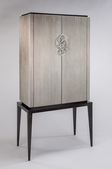 Artmax 2708-S Cabinet | Hand-Painted Silver Fluted Accent Storage Cabinet
