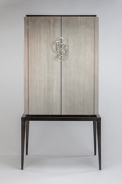 Artmax 2708-S Cabinet | Hand-Painted Silver Fluted Accent Storage Cabinet