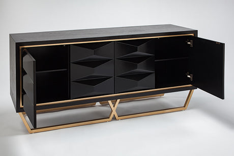 Black Wood Veneer Cabinet 2710-S and Gold Metal Legs – Artmax - sold by Home Elegance USA