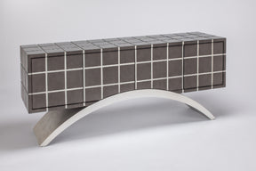 Artmax 2712-S Cabinet | 72-Inch Hand-Painted Smoky Gray Checker Design Storage Cabinet