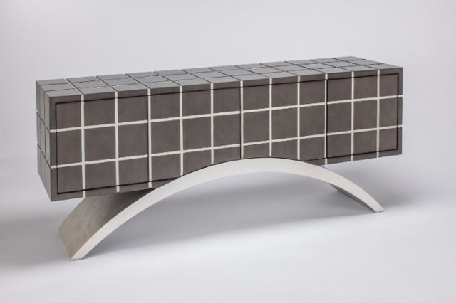 Artmax 2712-S Cabinet | 72-Inch Hand-Painted Smoky Gray Checker Design Storage Cabinet