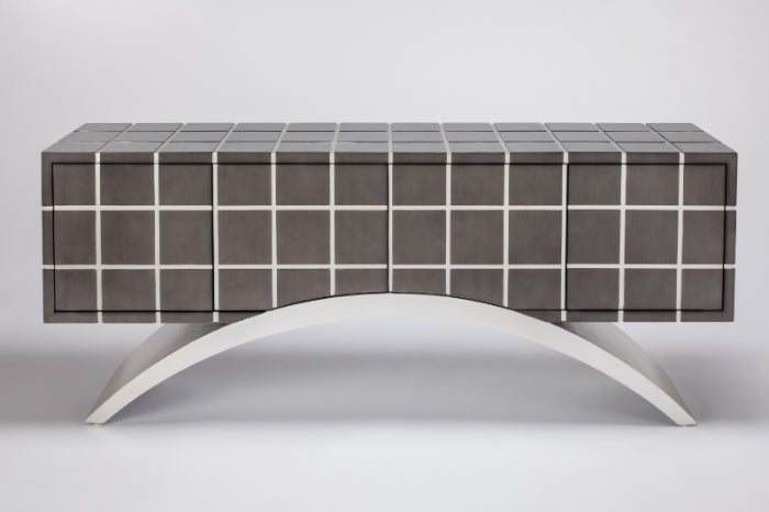 Artmax 2712-S Cabinet | 72-Inch Hand-Painted Smoky Gray Checker Design Storage Cabinet