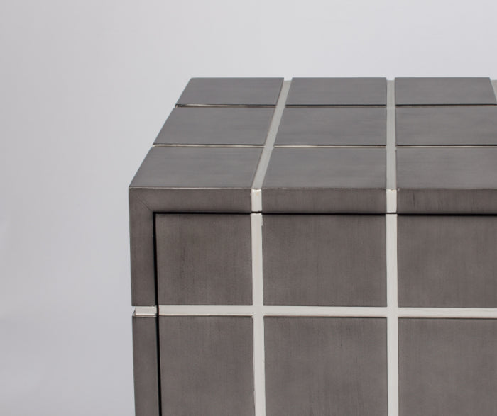 Artmax 2712-S Cabinet | 72-Inch Hand-Painted Smoky Gray Checker Design Storage Cabinet