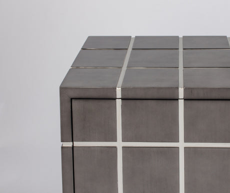 Artmax 2712-S Cabinet | 72-Inch Hand-Painted Smoky Gray Checker Design Storage Cabinet