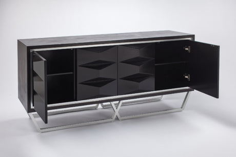 Artmax 2715-S Cabinet | 72-Inch Hand-Painted Black Spike Design Storage Cabinet