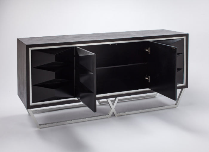 Artmax 2715-S Cabinet | 72-Inch Hand-Painted Black Spike Design Storage Cabinet