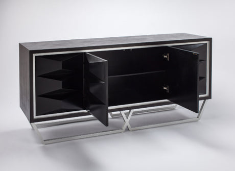 Artmax 2715-S Cabinet | 72-Inch Hand-Painted Black Spike Design Storage Cabinet