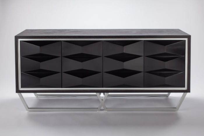 Artmax 2715-S Cabinet | 72-Inch Hand-Painted Black Spike Design Storage Cabinet