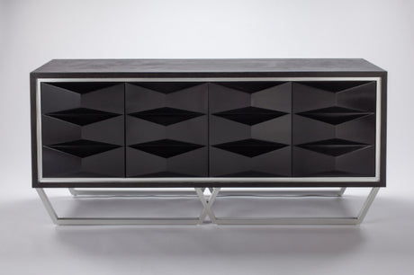 Artmax 2715-S Cabinet | 72-Inch Hand-Painted Black Spike Design Storage Cabinet