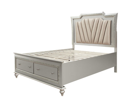 Acme - Kaitlyn CK Bed W/Led & Storage 27224CK Synthetic Leather & Champagne Finish