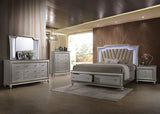 Acme - Kaitlyn Queen Bed W/Led & Storage 27230Q Synthetic Leather & Champagne Finish