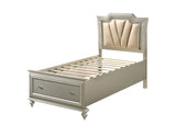 Acme - Kaitlyn Twin Bed W/Led & Storage 27240T Synthetic Leather & Champagne Finish